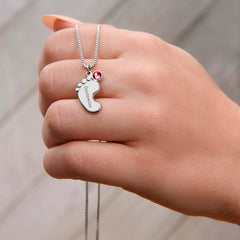 Tiny Feet Necklace with Birthstone - For Mom