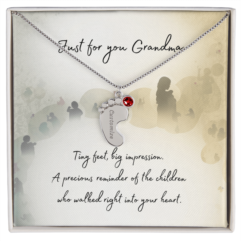 Tiny Feet Necklace with Birthstone - For Grandma