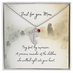 Tiny Feet Necklace with Birthstone - For Mom