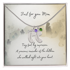 Tiny Feet Necklace with Birthstone - For Mom