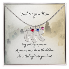 Tiny Feet Necklace with Birthstone - For Mom