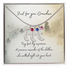 Tiny Feet Necklace with Birthstone - For Grandma