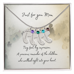 Tiny Feet Necklace with Birthstone - For Mom