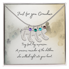 Tiny Feet Necklace with Birthstone - For Grandma