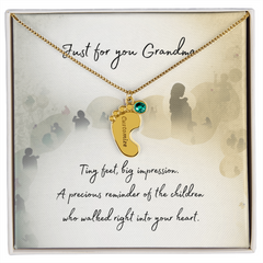 Tiny Feet Necklace with Birthstone - For Grandma