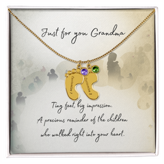 Tiny Feet Necklace with Birthstone - For Grandma