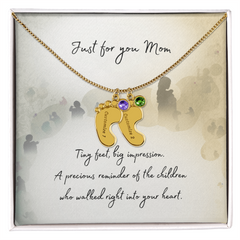 Tiny Feet Necklace with Birthstone - For Mom
