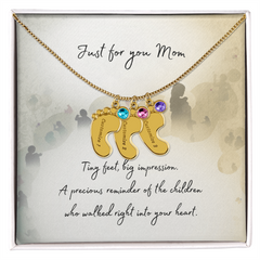 Tiny Feet Necklace with Birthstone - For Mom