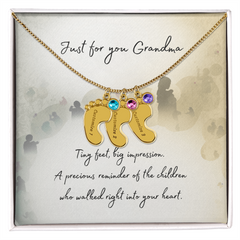 Tiny Feet Necklace with Birthstone - For Grandma