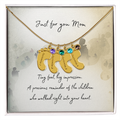Tiny Feet Necklace with Birthstone - For Mom