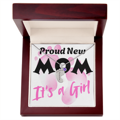 Proud New Mom - It's a Girl - Engraved Birthstone Pendant