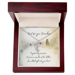 Tiny Feet Necklace with Birthstone - For Grandma