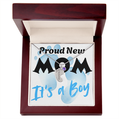 Proud New Mom - It's a Boy - Engraved Birthstone Pendant