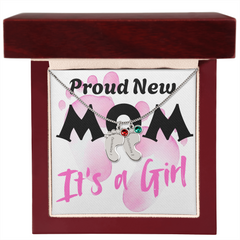 Proud New Mom - It's a Girl - Engraved Birthstone Pendant