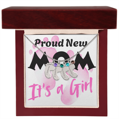 Proud New Mom - It's a Girl - Engraved Birthstone Pendant