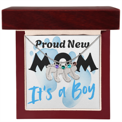 Proud New Mom - It's a Boy - Engraved Birthstone Pendant