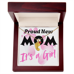 Proud New Mom - It's a Girl - Engraved Birthstone Pendant