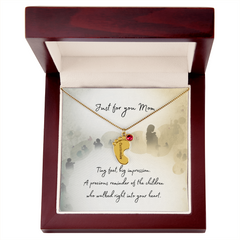 Tiny Feet Necklace with Birthstone - For Mom