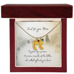 Tiny Feet Necklace with Birthstone - For Mom