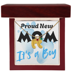 Proud New Mom - It's a Boy - Engraved Birthstone Pendant