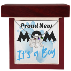 Proud New Mom - It's a Boy - Engraved Birthstone Pendant