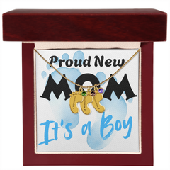 Proud New Mom - It's a Boy - Engraved Birthstone Pendant
