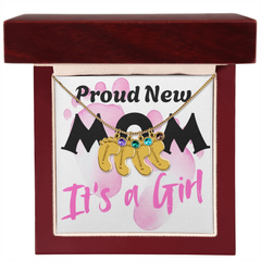 Proud New Mom - It's a Girl - Engraved Birthstone Pendant