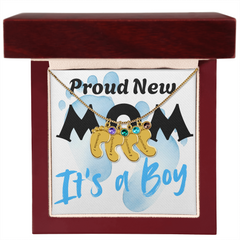 Proud New Mom - It's a Boy - Engraved Birthstone Pendant