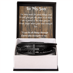 Mens metal cross leather bracelet To My Son