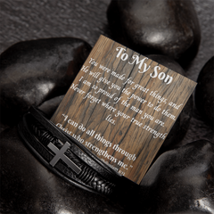 Mens metal cross leather bracelet To My Son