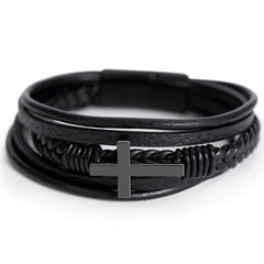 Mens metal cross leather bracelet To My Son