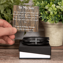 Mens metal cross leather bracelet To My Son