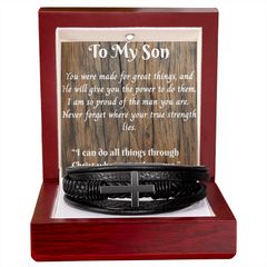 Mens metal cross leather bracelet To My Son